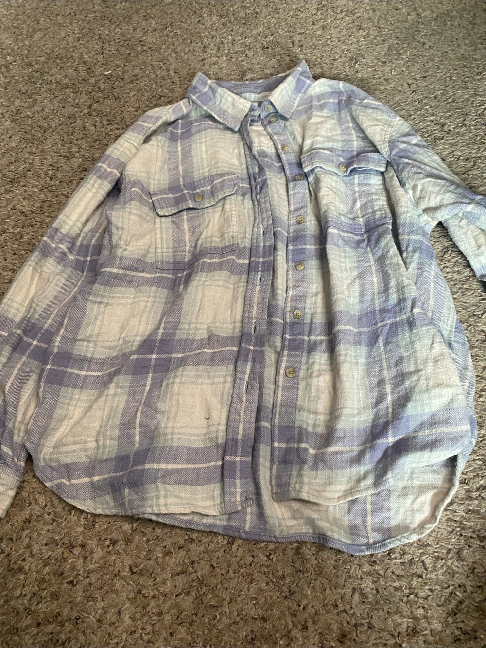 American Eagle Outfitters Lavender and White Plaid Button-Down Shirt